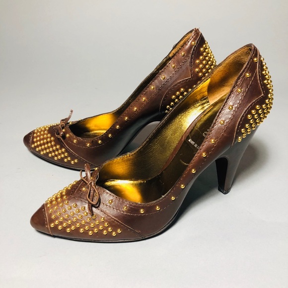 Authentic Miu Miu Brown Leather Studded Pump Heels - Picture 6 of 7